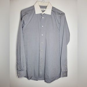 Calvin Klein White Collar Striped Long Sleeve Button down shirt 15-1/2 34/35